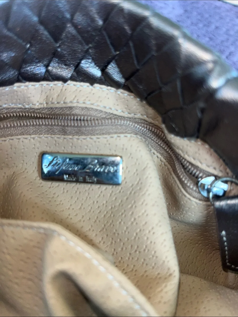 Stefano Bravo Metallic Silver Woven Detail Crossbody Clutch